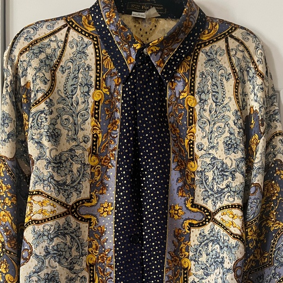 VINTAGE SETA PER UOMO MENS SILK METALLIC L/S SHIRT SIZE MEDIUM - Picture 7 of 10